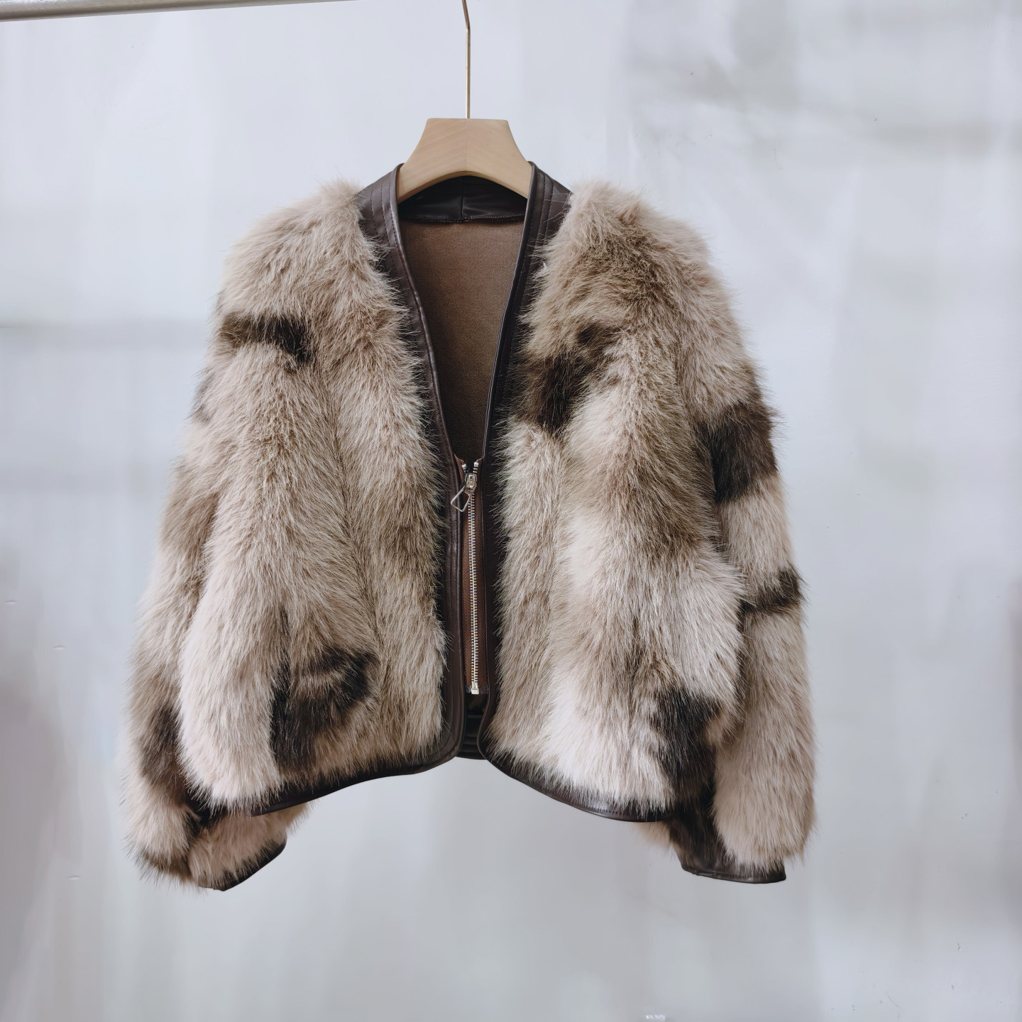 Autumn Winter Chanel-style Color-Block Fur One-Piece Short Coat For Women