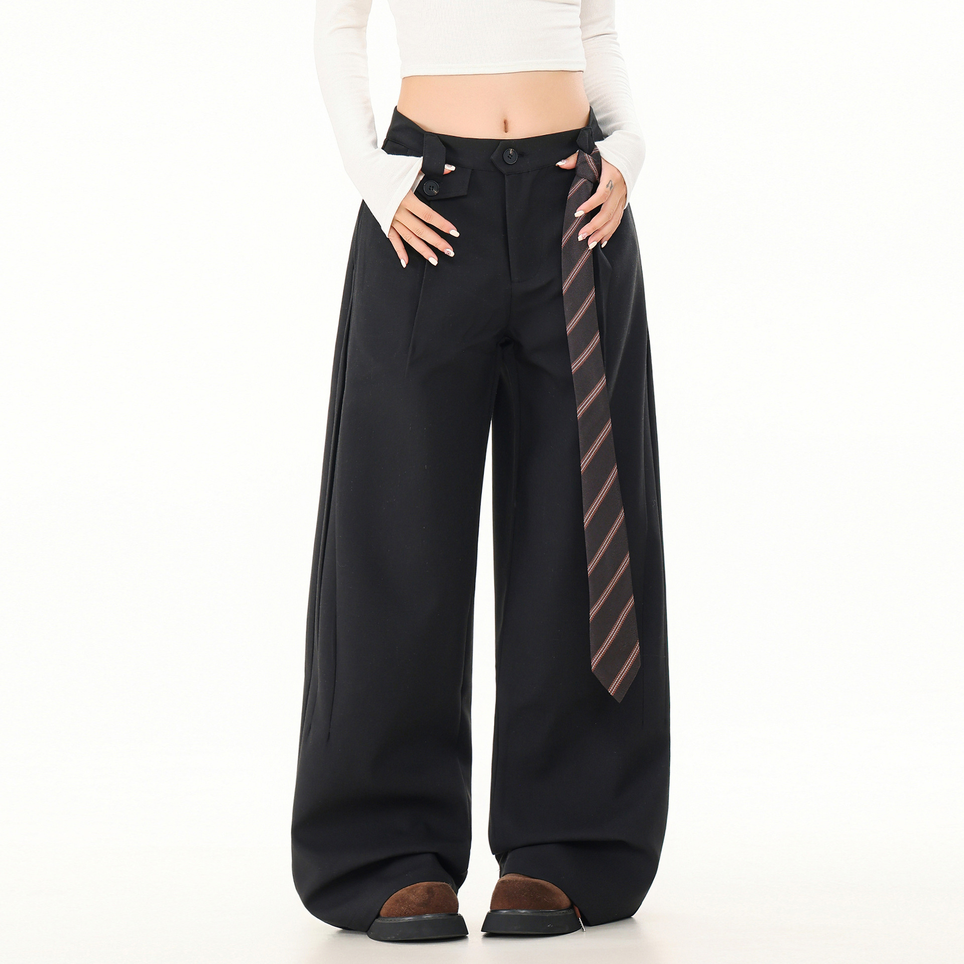 Old-money-style Relaxed Wide-leg Linen Casual Dress Pants