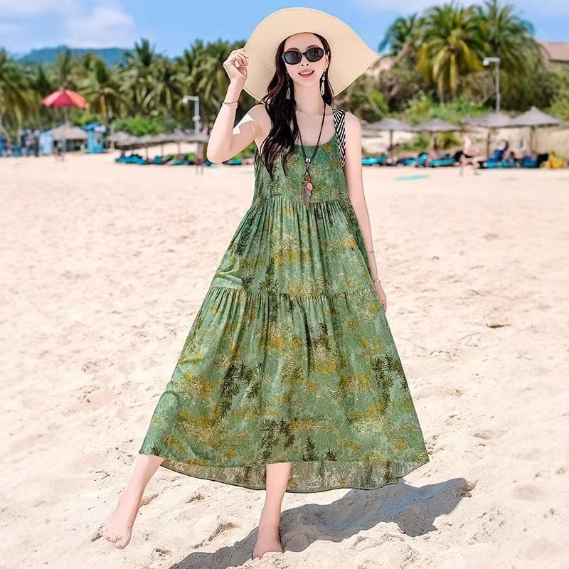 Beach Vacation French Style Floral Maxi Dress