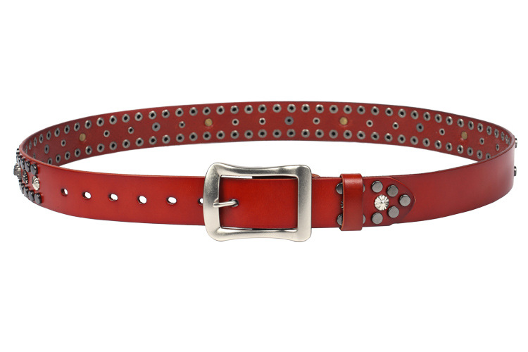 Men's Rivet Punk Genuine Leather Belt Nail Skull Head Japanese Buckle European And American Personalized Belt