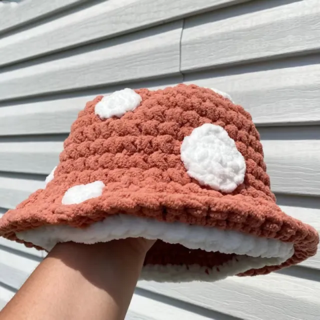 Cute Mob Cap Handmade Knitted Plush Bonnet Orange - Shop at LoveMi