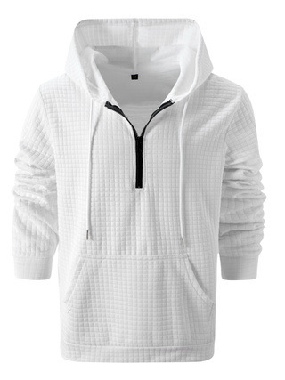 Mens Plaid Jacquard Solid-Color Casual Hoodie