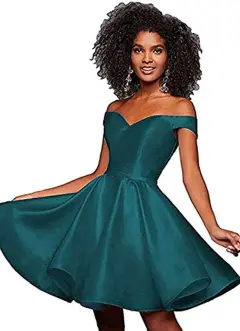 Off-the-shoulder Short Slimming Satin Ball Dress - Cyan - View 1