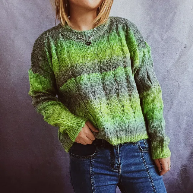 New Lightweight Rainbow Short Knitted Sweater For Women Green - Shop at LoveMi