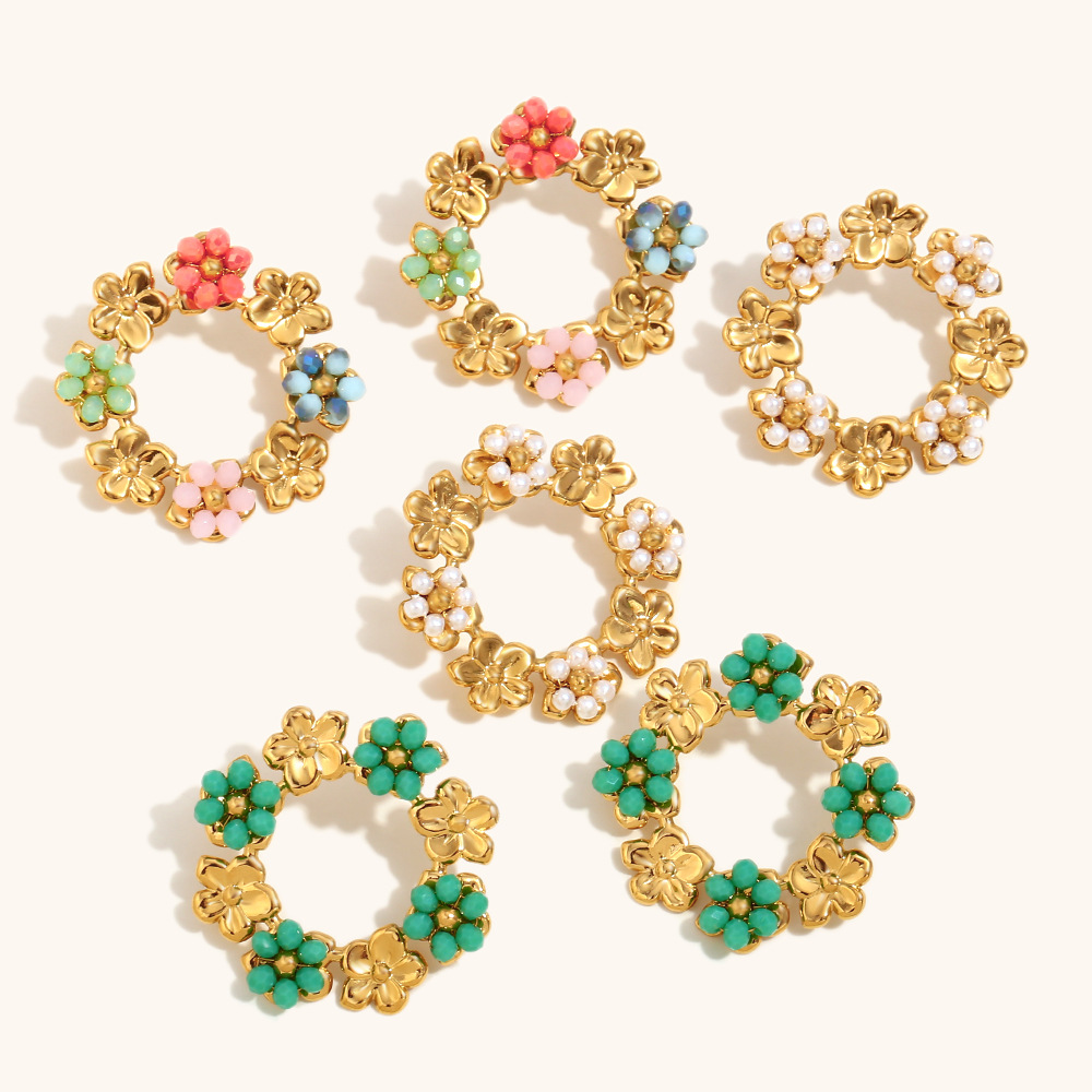 Niche Flower Ring Stud Earrings Stainless Steel
