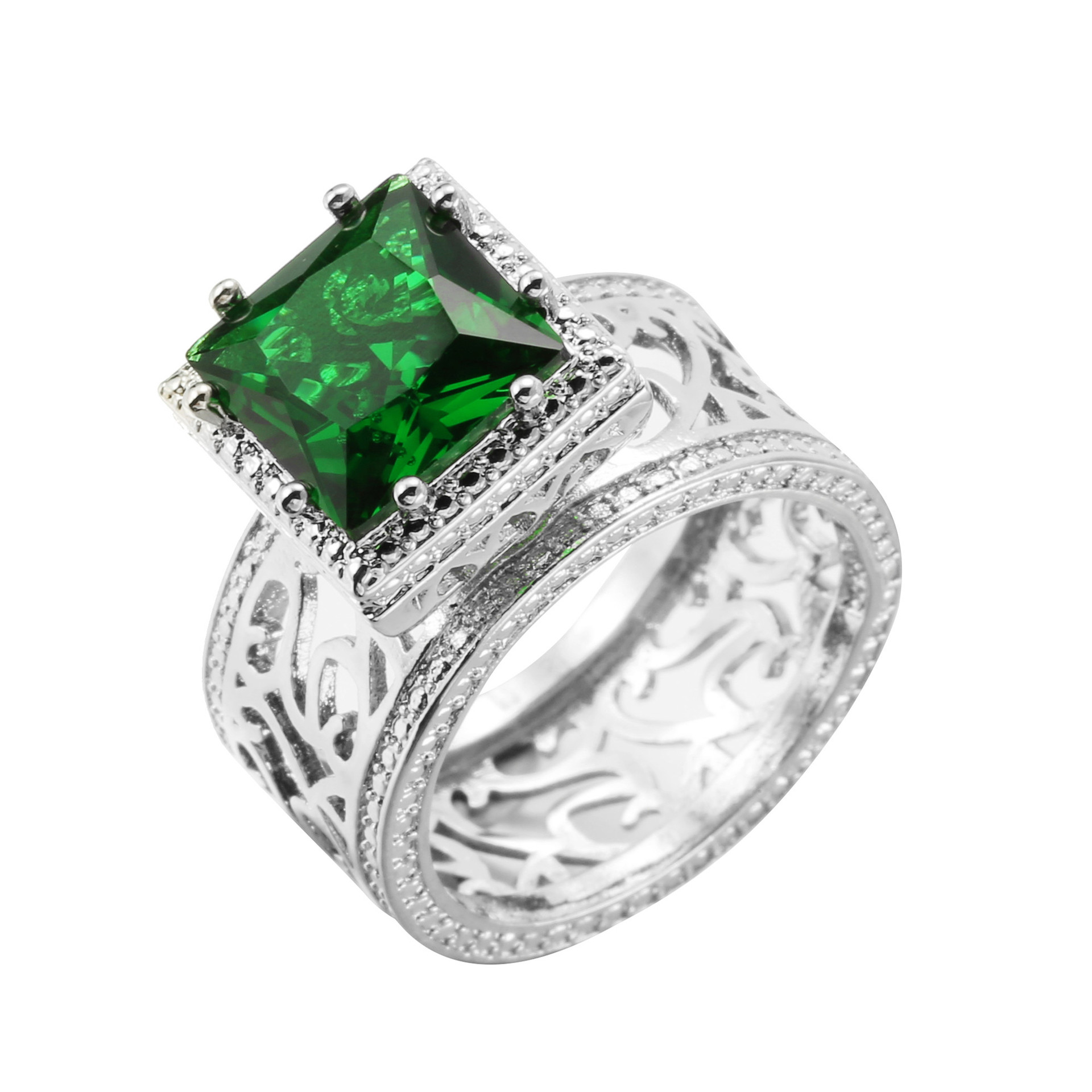 Emerald Square Diamond Zircon Princess Ring