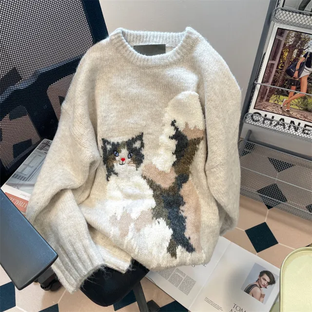 Female Idle Style Knitted Sweater Top Gray - Shop at LoveMi
