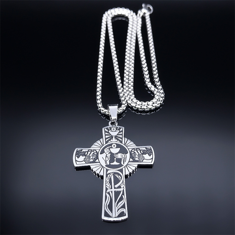 Holy Halo Grape Juice Cross Stainless Steel Necklace