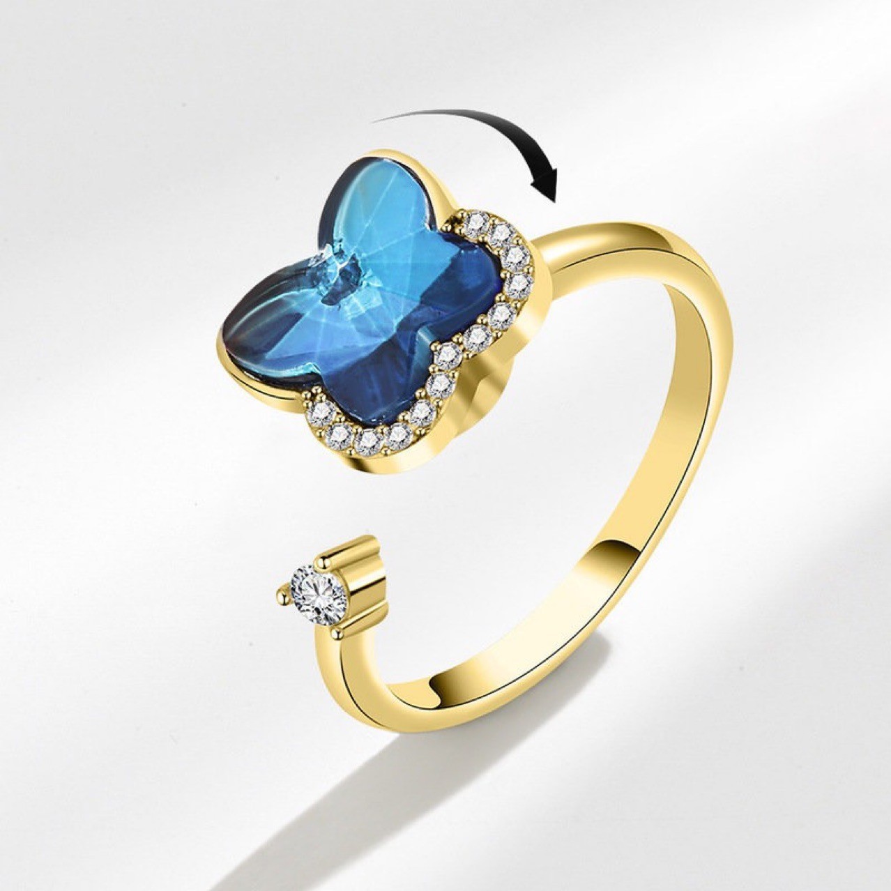 Decompression Rotating Butterfly Ring Adjustable Open Ring