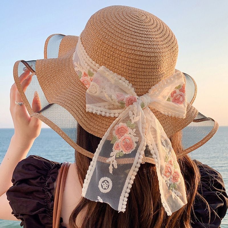 New Womens Sun Hat With Floral Ribbon Perfect For The Beach