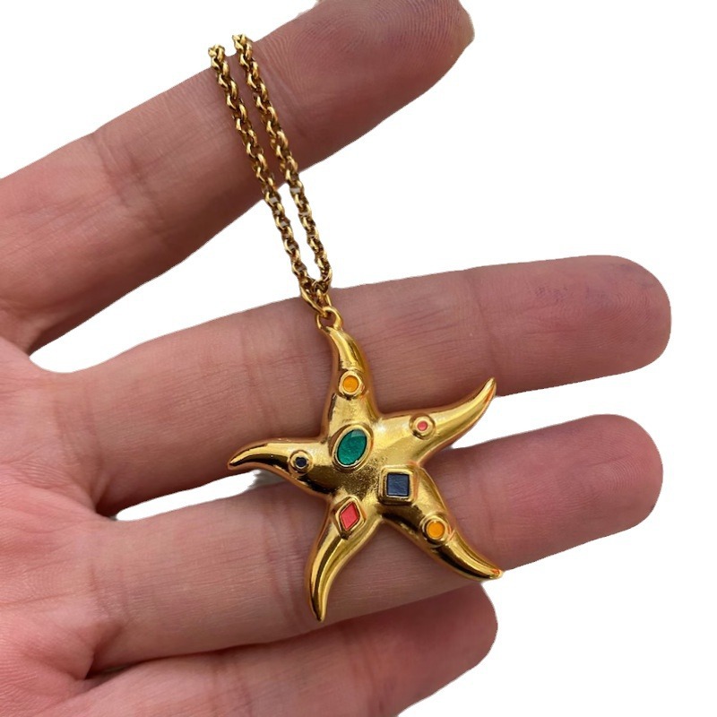 Colorful Geometric Starfish Pendant