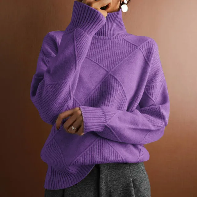 Loose High Collar Warm Sweater Solid Color Knitted Women Green - Shop at LoveMi