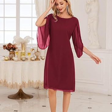 Irregular Sleeves Solid Color Chiffon Women Dress