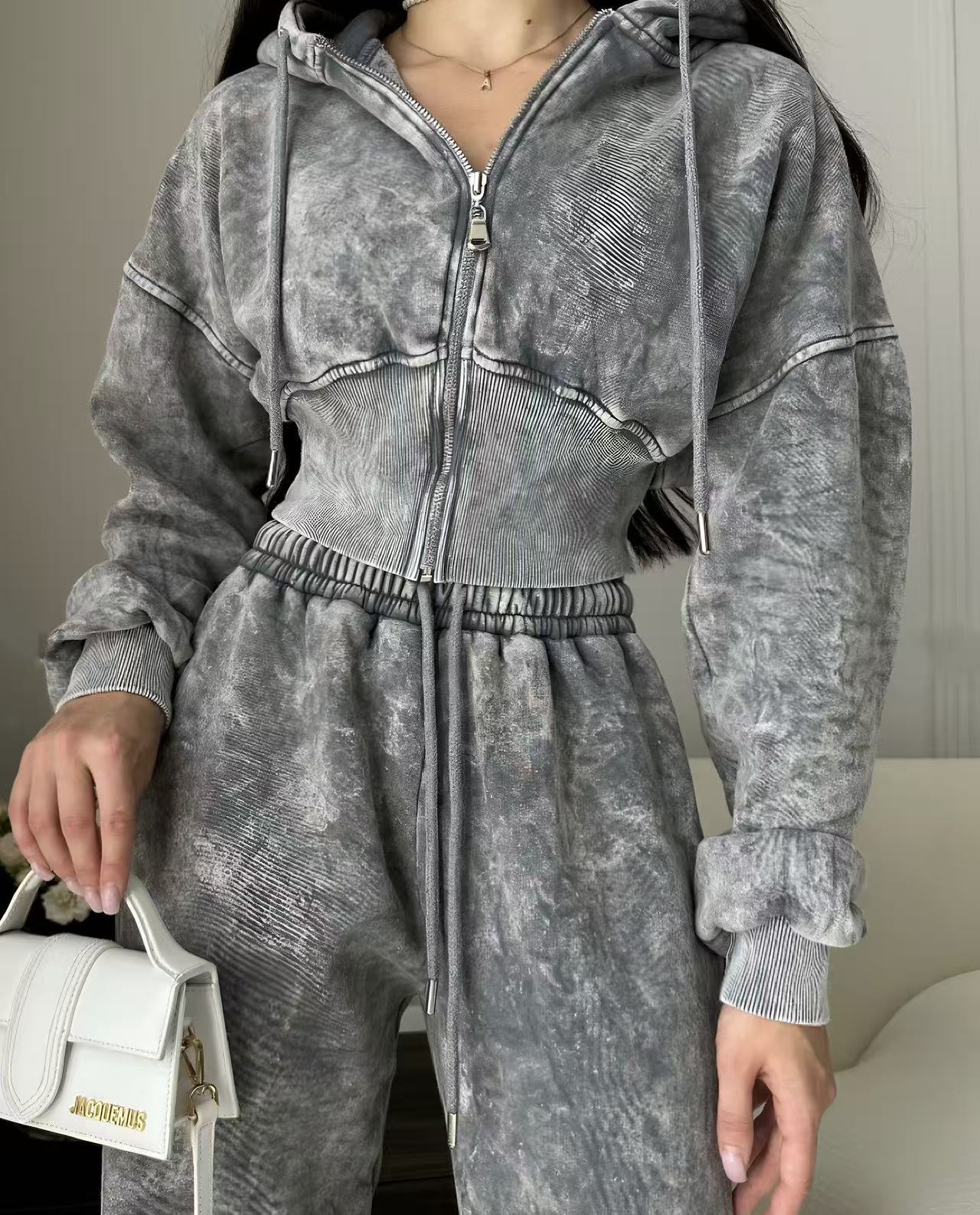 Womens Long-sleeve Zip-up Hoodie And Straight-leg High-waist Casual Sweatpants Set 8