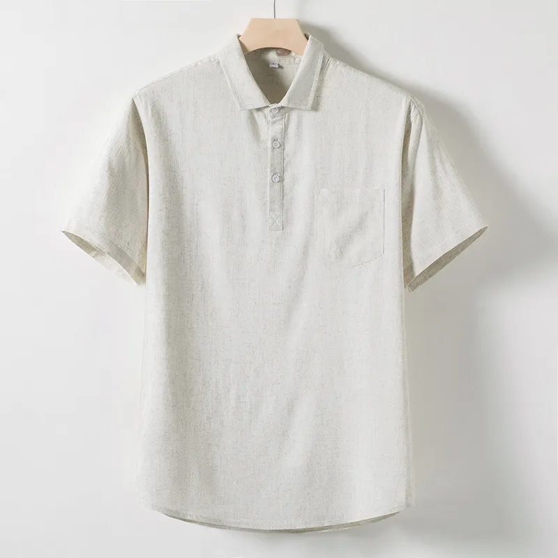Linen T-shirt Men's Middle-aged And Elderly Loose Lapels Short Sleeve