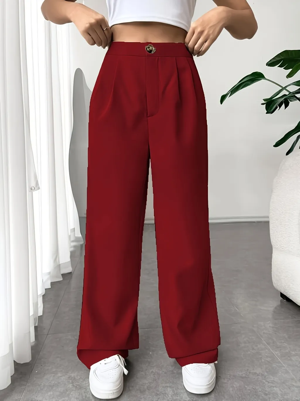 Suit Wide-leg Pants For Women High Waist Drooping Loose - Wine