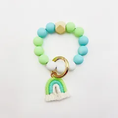 Ornament Rubber Paint Candy Color Round Beads Rainbow Hand-woven Tassel Bangle Bracelet Keychain - Light Green - View 1