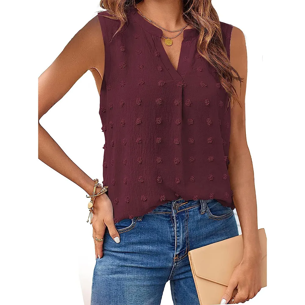 Women's Jacquard Sleeveless V-neck Vest - Wine Red