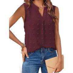 Women's Jacquard Sleeveless V-neck Vest - Wine Red - View 1