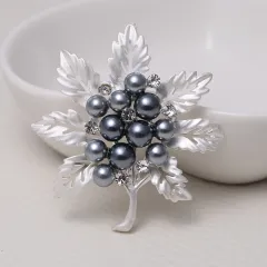 Leaves Matte Brooch Electroplated Pearl Fashion Retro Rhinestone Pin - Matte Silver - View 1
