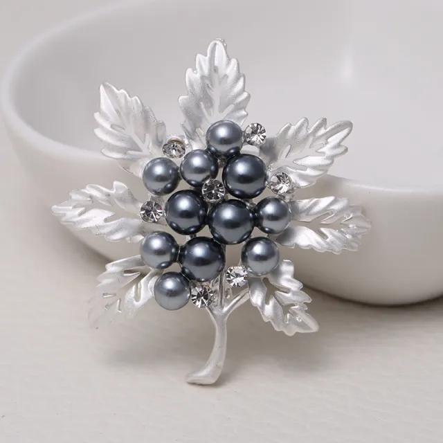 Leaves Matte Brooch Electroplated Pearl Fashion Retro Rhinestone Pin Matte Silver - Shop at LoveMi