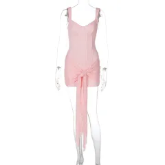 Dress Fashion Lace Sexy V-neck Cinched Patchwork - Pink - View 1