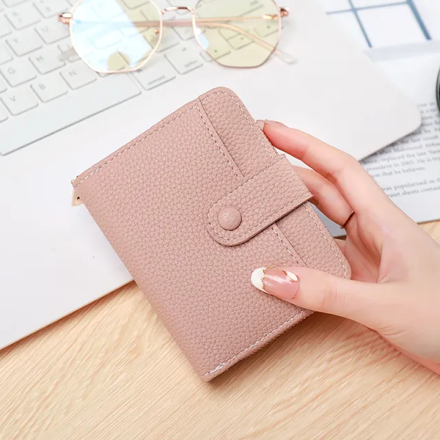 Women's Lychee Pattern Organ Short Wallet Pink - Shop at LoveMi