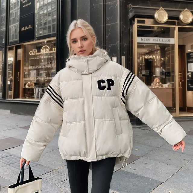 Down Cotton Hooded Bread Female Thickened Loose fitting Jacket White - Shop at LoveMi