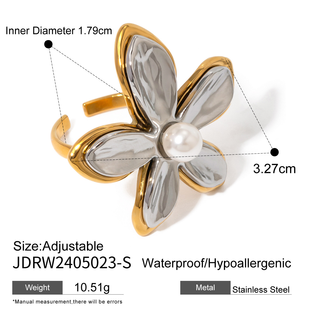 Stainless Steel Flower Pearl Ring Exaggerated High Sense