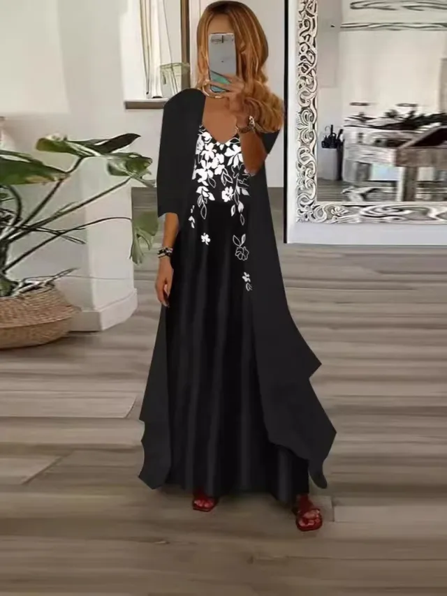 Digital Printing Sling Chiffon Coat Black - Shop at LoveMi