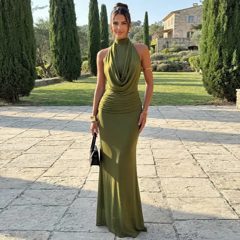 French-style Boat-neck Halter-neck Sleeveless Sheath Mermaid Maxi