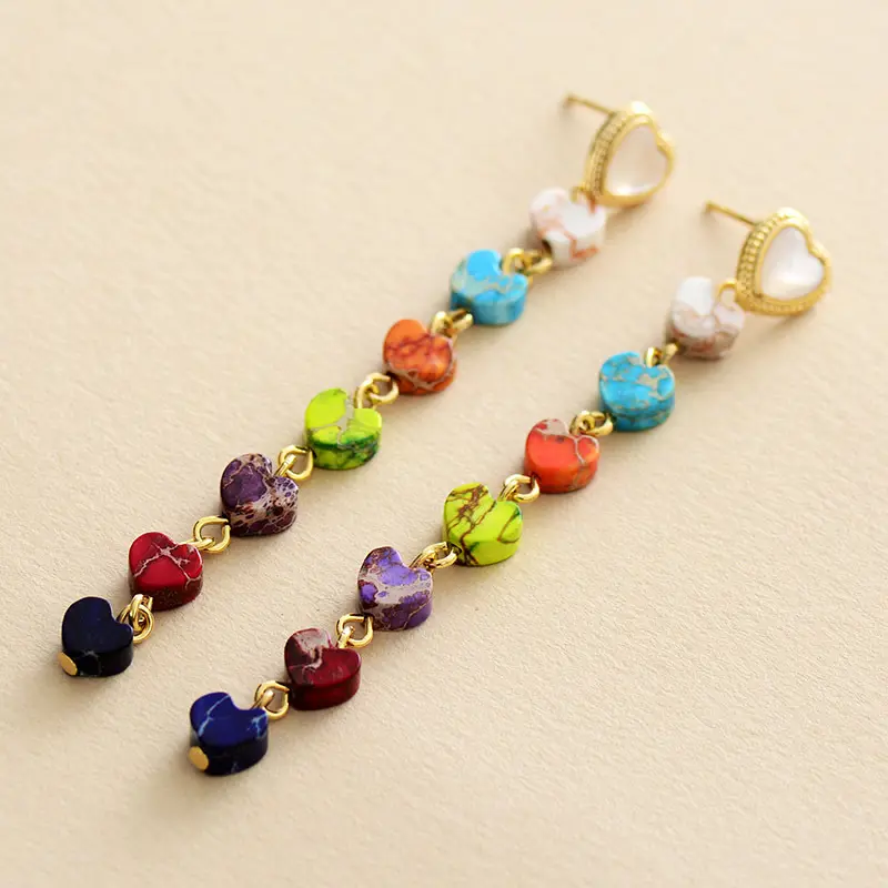 Korean-style Bohemian Imperial Stone Heart-shaped Pendant Earrings