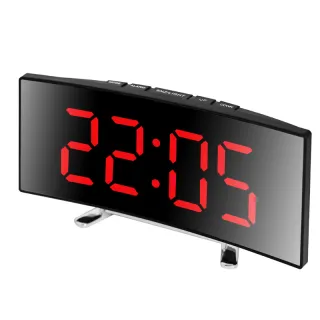 Creative Curved Surface Electronic Clock Large Screen Mirror Alarm Clock Student Only Mute Smart Table Clock