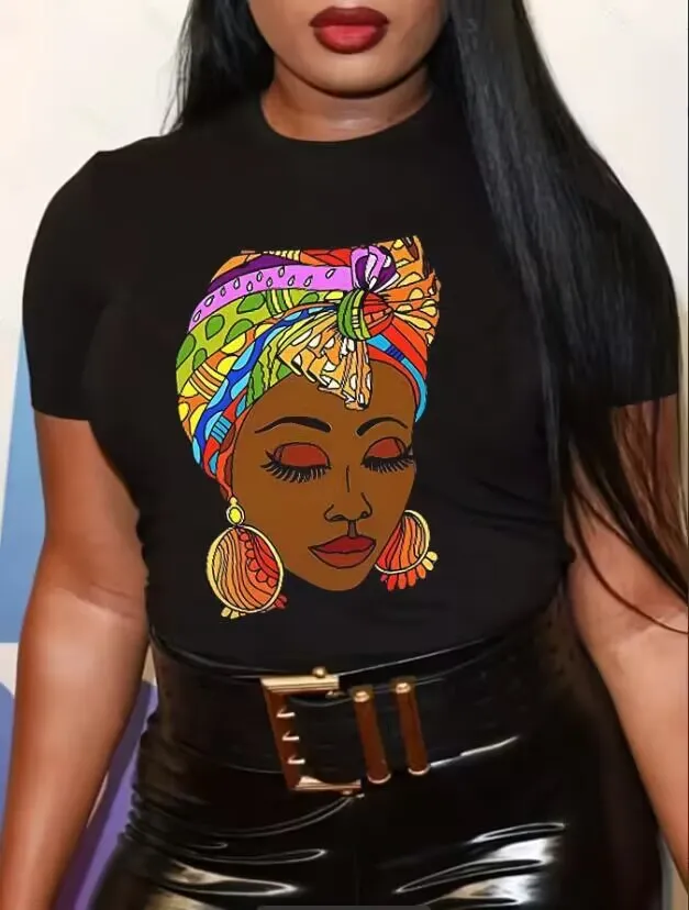 Women's Fashionable Black Printed Short sleeved T shirt B6K2235 1 Black - Shop at LoveMi