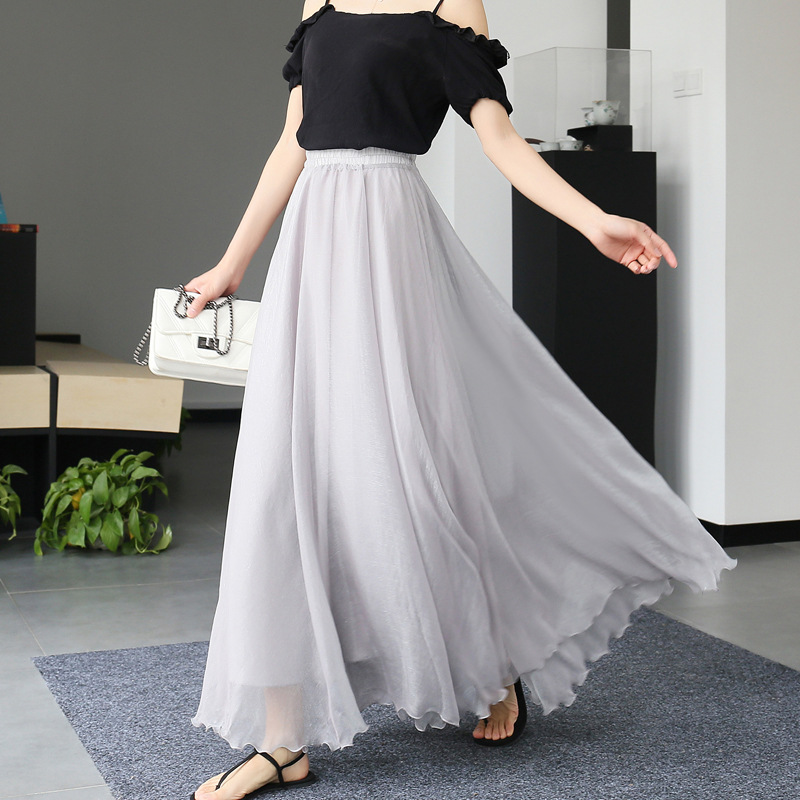 Womens Mesh High-waist Full-skirted Long Skirt