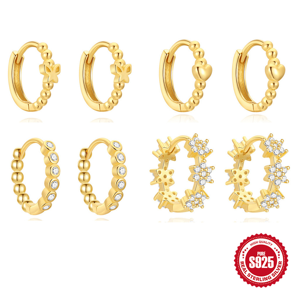 Sterling Silver Hollow Butterfly Heart Shape With Diamond Ear Ring