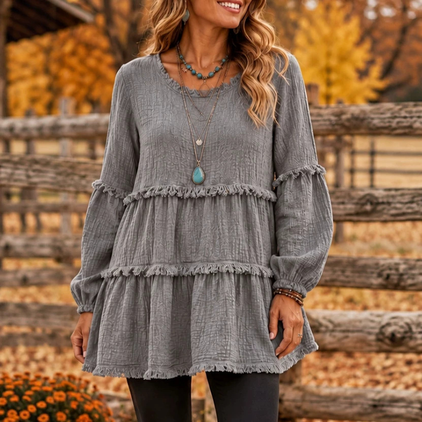Womens Casual Top With Long Sleeves And Panel Design