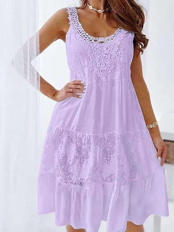 European And American Women's Clothing Lace Splicing Sling Dress Light Purple - Shop at LoveMi