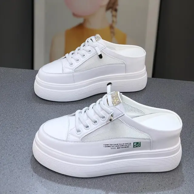 Summer Mesh Surface Platform Heel free Lazy Stylish And Lightweight White Shoes White - Shop at LoveMi