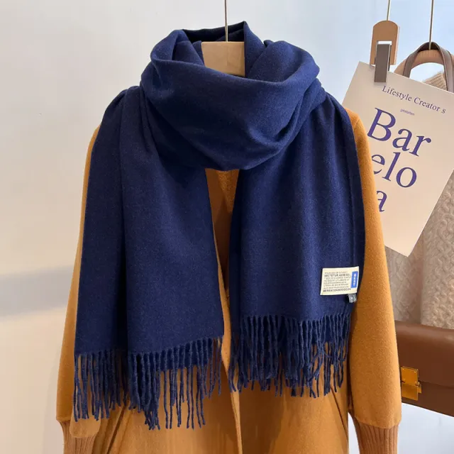 High end Versatile Shawl Warm Thickened Scarf Dual purpose 35 Navy Blue - Shop at LoveMi