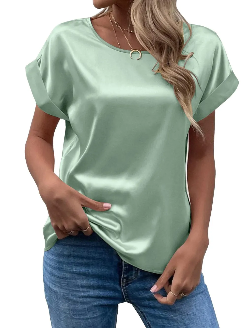 Solid Color Fashion Personalized Women's T-shirt - Light Green