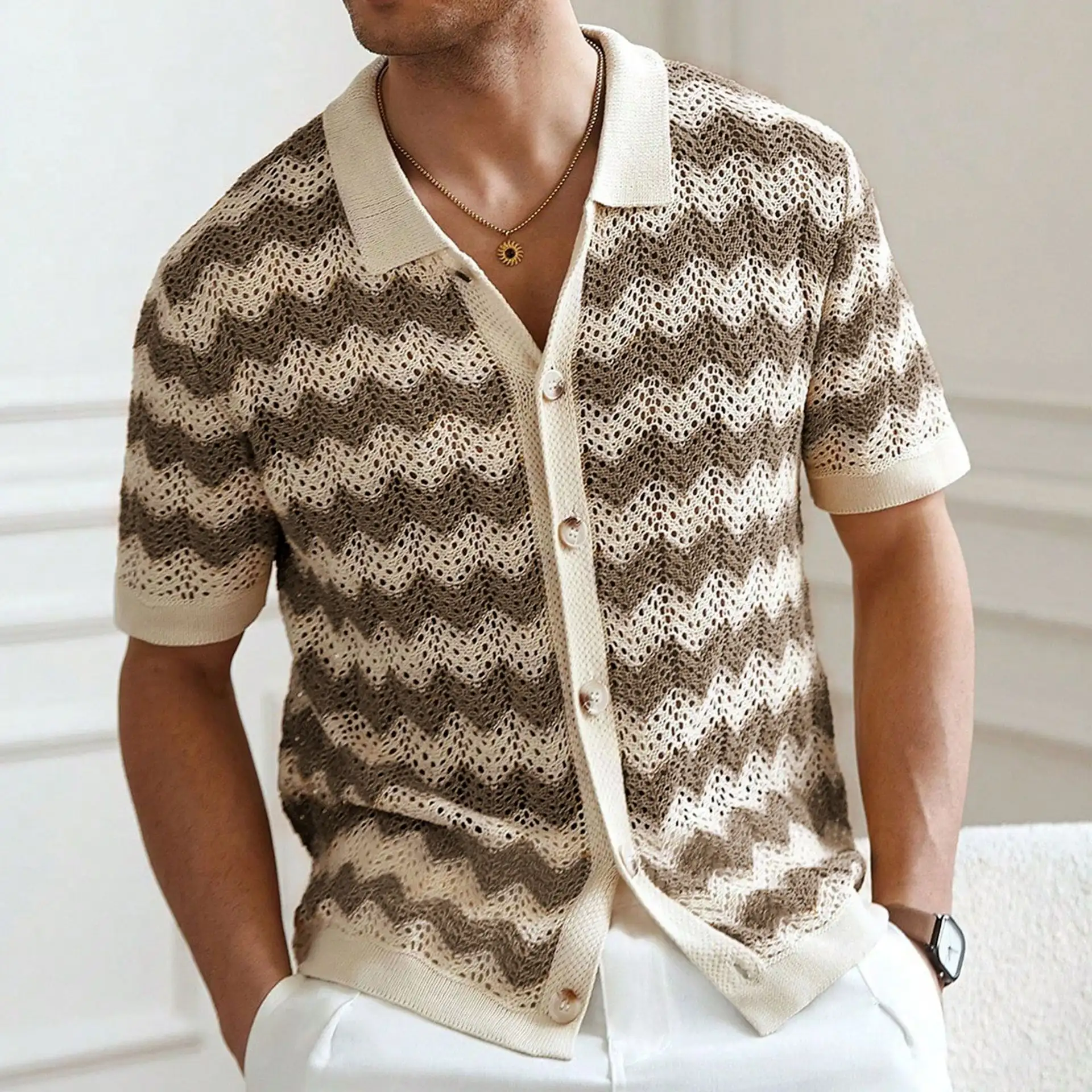American-style Hollow Jacquard Corrugated Sweater