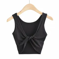 Women's Cross V-neck Knotted Chest-wrapped Vest - Black - View 1