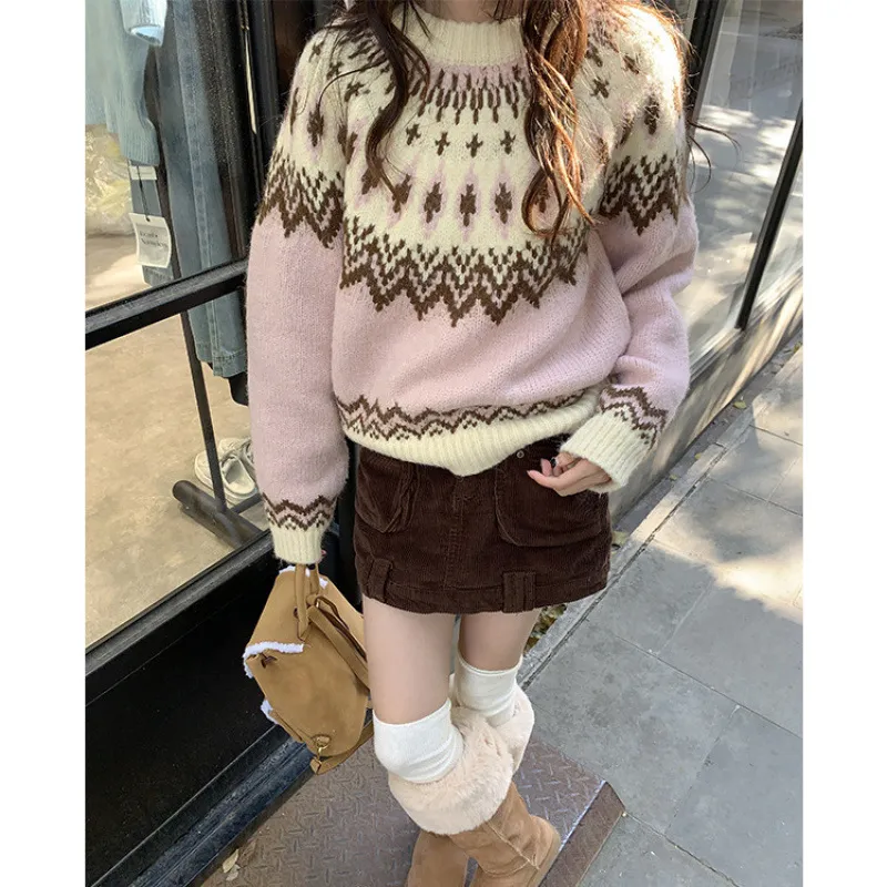 New Younger College Style Pullover Sweater For Women - Pink