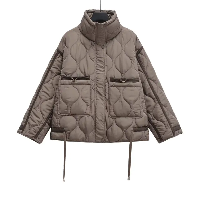 Women's Clothing Casual Stand up Collar Jacket Cotton Coat Jacket Brown - Shop at LoveMi