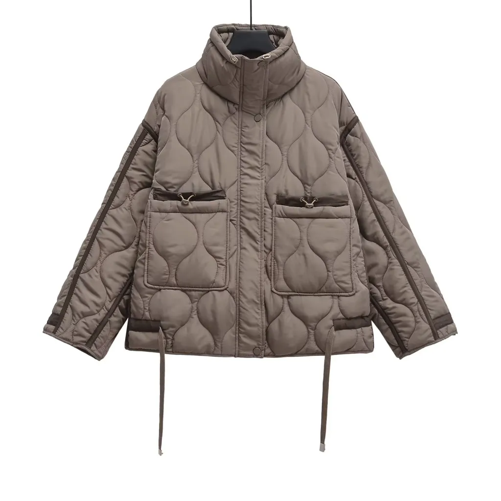 Women's Clothing Casual Stand-up Collar Jacket Cotton Coat Jacket - Brown