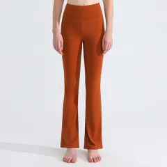 Antibacterial Sports Yoga Pants Female High Elastic Nude Feel Moisture Absorption Quick-drying Bell-bottom Pants - Crimson Nine Points - View 1