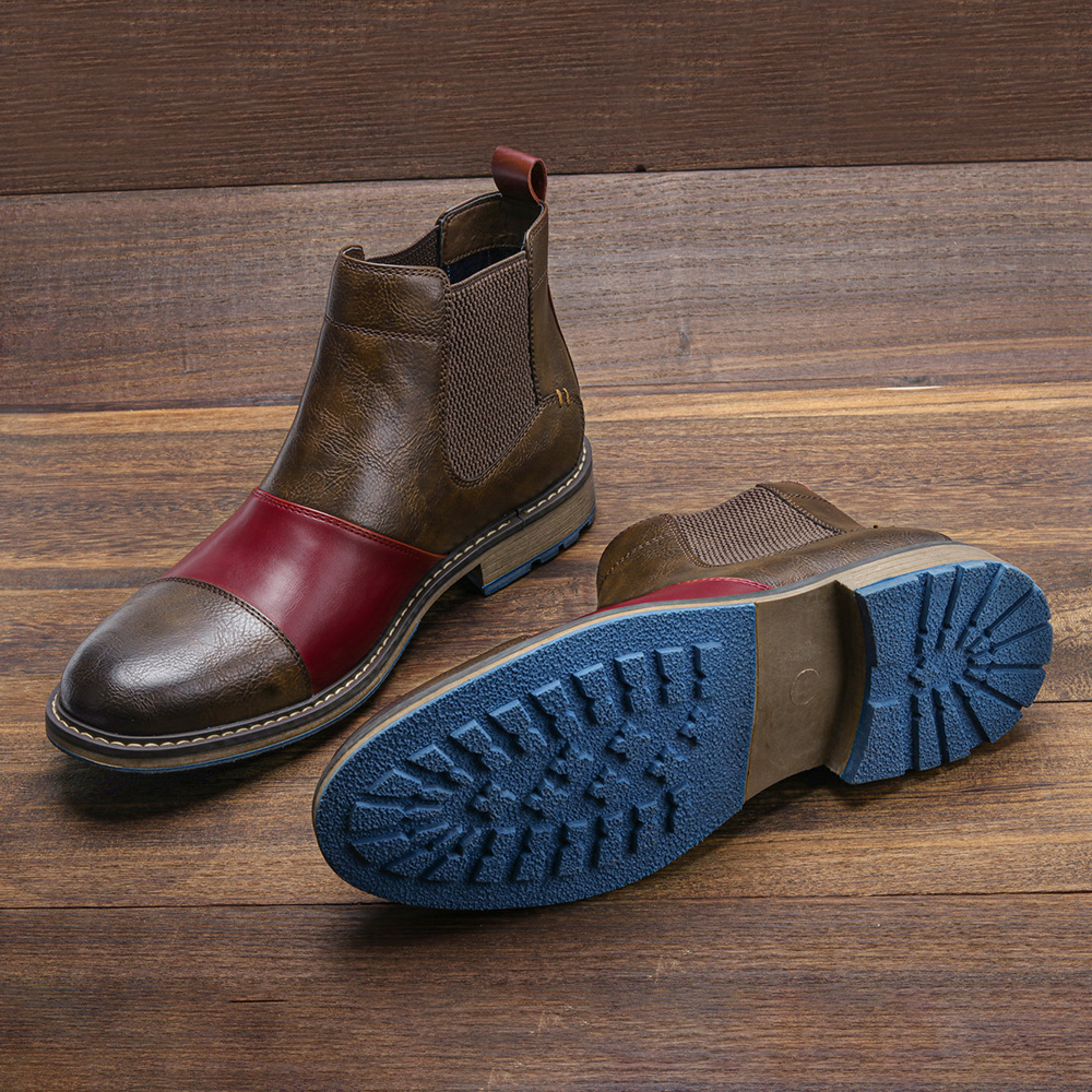 Title 18, Botas masculinas Chelsea cano alto com patchwor...