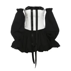 Contrast Colour Fashion Bow Tube Top Cinched Waist Bud Skirt Dress - White - View 1