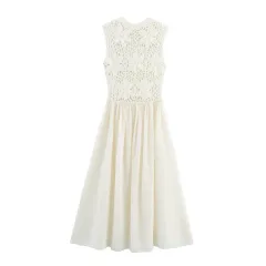 New Summer Flower Embroidery Stitching Sleeveless Dress - View 1